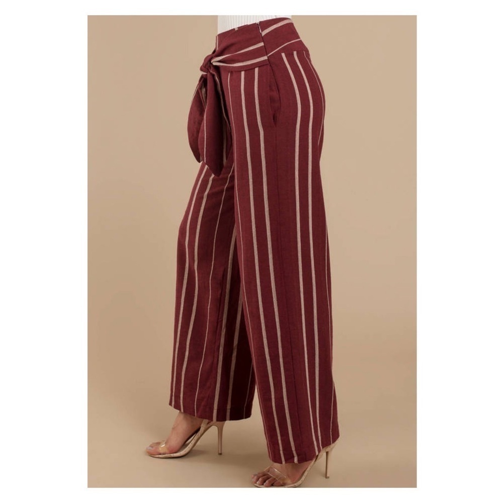 Moon River Burgundy Stripe Tie Waist Wide Leg Pants Small - Picture 5 of 8